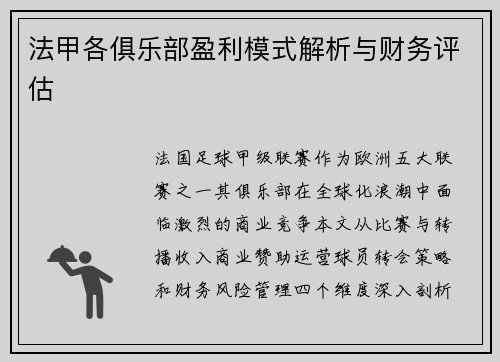 法甲各俱乐部盈利模式解析与财务评估